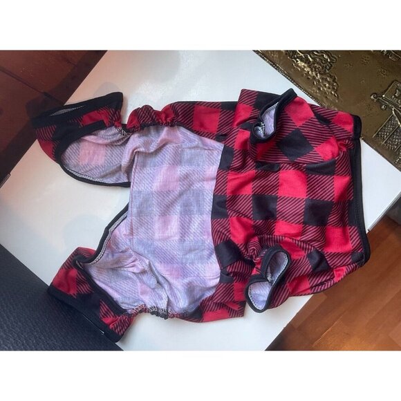 Plaid Reindeer Dog Pajamas Red/Black – Christmas Holiday Pet Clothing - Picture 2 of 2